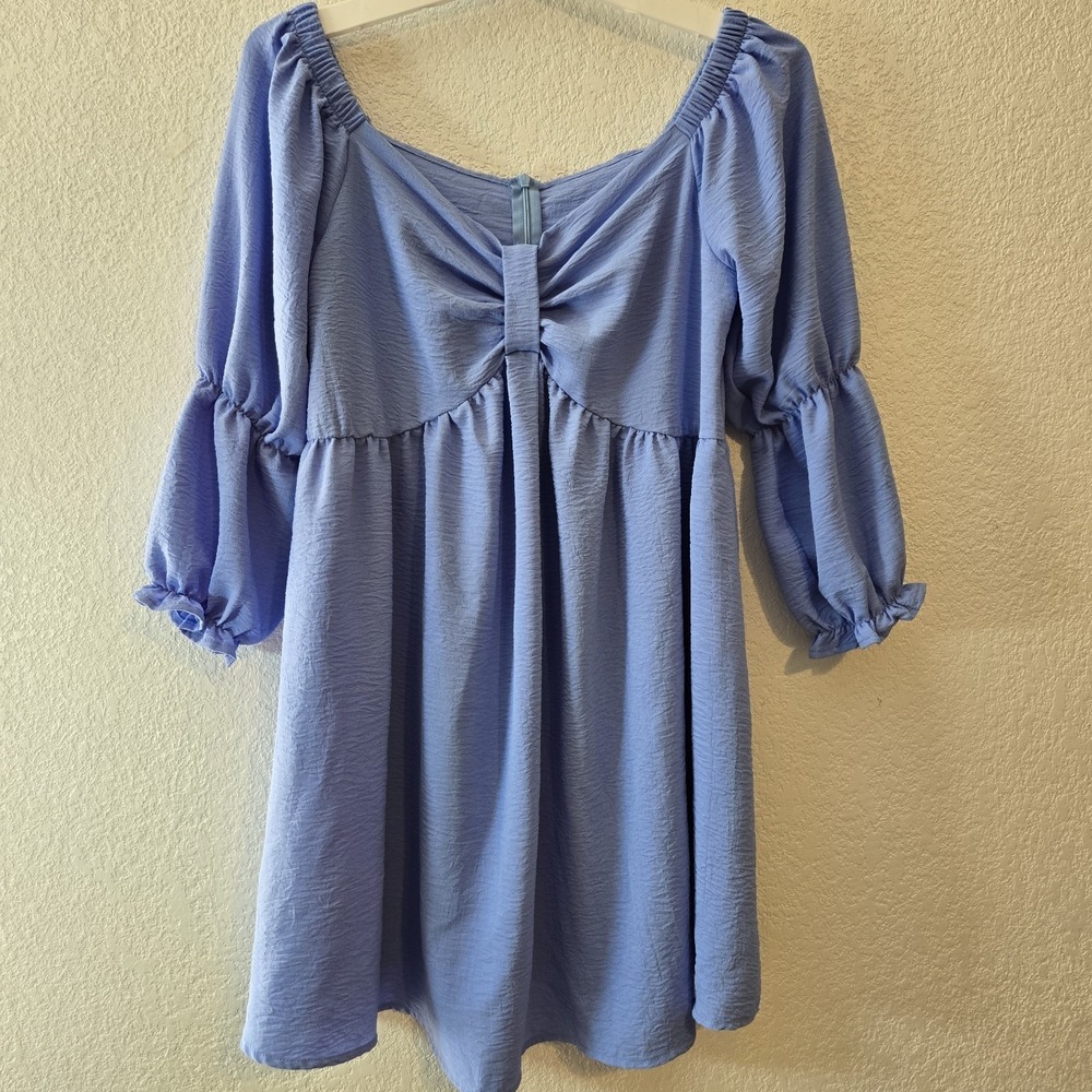 Pastel Blue Babydoll Mini Dress Womens Medium Puff Sleeve Cottagecore Fairycore
